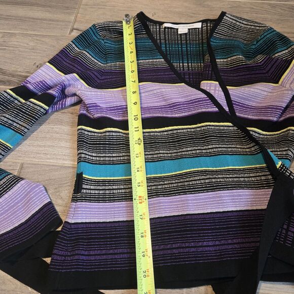 Diane Von Furstenberg silk blend Multicolor Striped Balerina Wrap Sweater Large - Picture 9 of 9